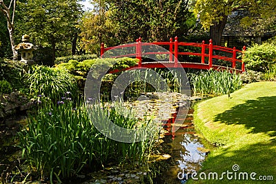 Red bridge. Irish National Stud s Japanese Gardens. Kildare. Ireland