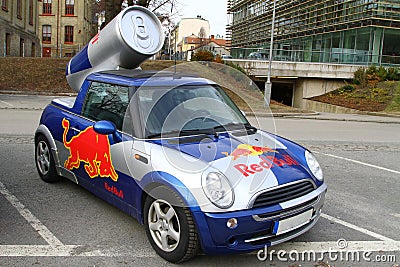 Red Bull mini cooper publicity car