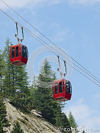 Red cable car lift