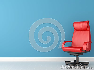 Red chair against blue wall