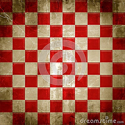 Red and white distressed grunge background of checks or squares.