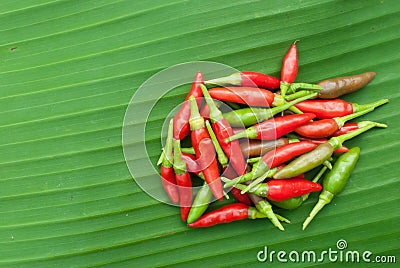 Red chilli on banana leaf