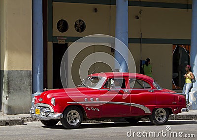 Red Classic Cuban Taxi Car