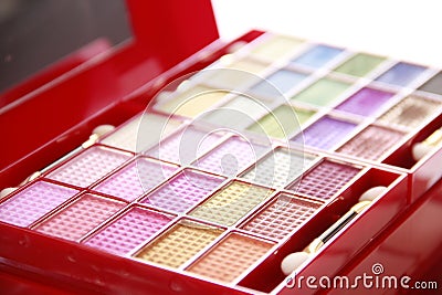 Red compact multi colored makeup box