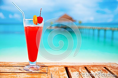 Red drink at a beach resort