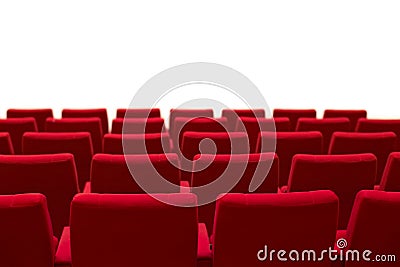 Red and empty theater seats isolated white background