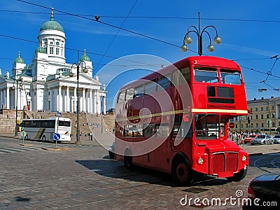 Red english bus in Helsinki, Finland