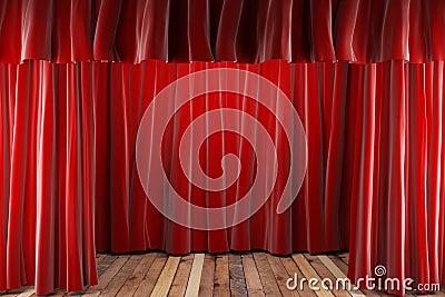 Red fabric curtain on stage