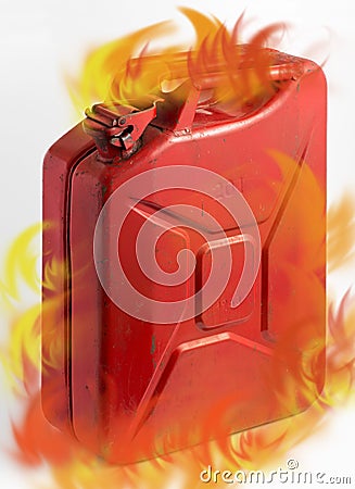 Red fuel can with flames