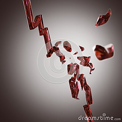 Red glass decreasing economy graph broken