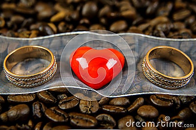 Red heart with two rings
