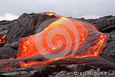 Red hot lava flowing