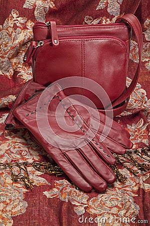 Red Leather Gloves and Purse