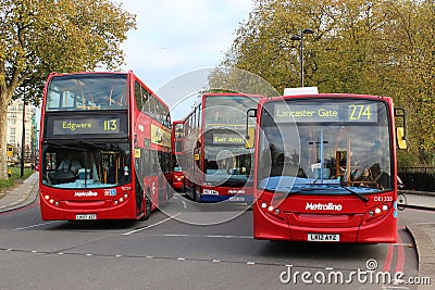 Red London buses near Marble Arch