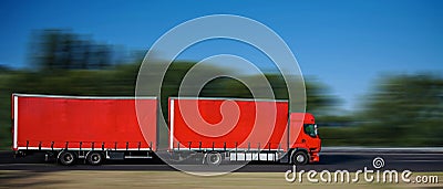 Red semi truck with traile