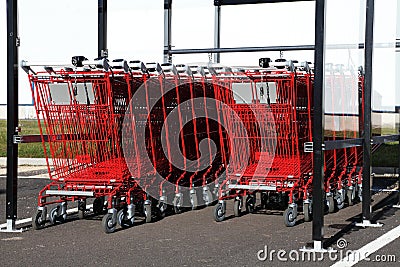 Red Shopping Trolleys Outdoors