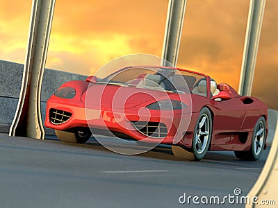 Red sports car in sunset