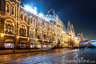 Red Square and Moscow state department store (GUM) at night.