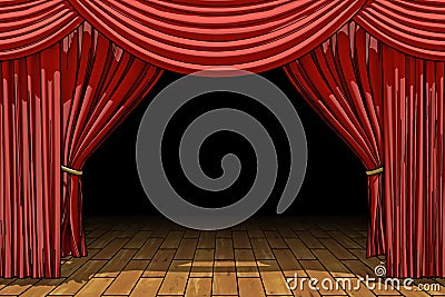 Red stage theater velvet drapes