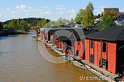 Red storage buildings in Porvoo, Finland (used to be granaries, now