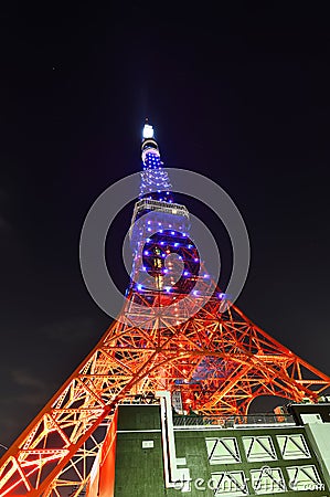 The red Tokyo Tower at night, Japan