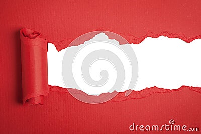 Red torn paper revealing a white background