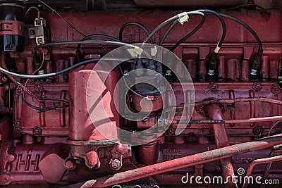 Red Tractor Engine Close-up