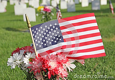 Red White Blue Mum and Daisy Flowers with United States Flag Memorial Day