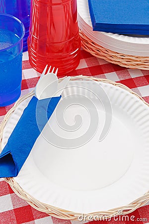 Red, White and Blue Picnic Table Setting