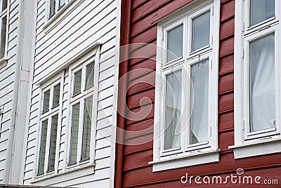 Red and white scandinavian houses in norway