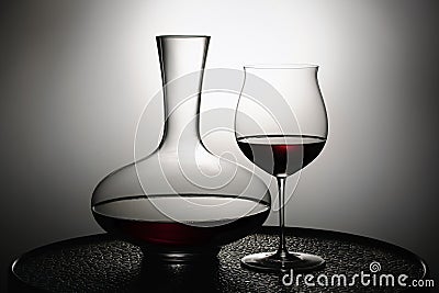 Red wine in glass and Decanter