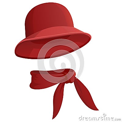 Red woman s hat with scarf isolated on white background