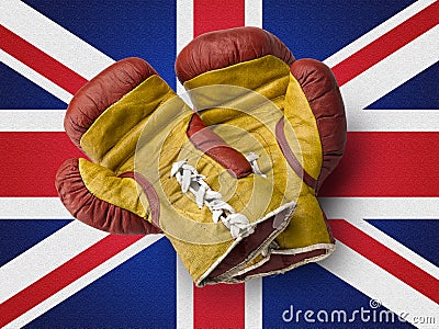 Red and Yellow boxe gloves on union jack flag