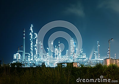 Refinery industrial plant at night