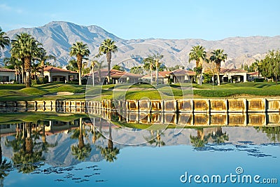 Reflection of Trees and Mountains at Golf Course