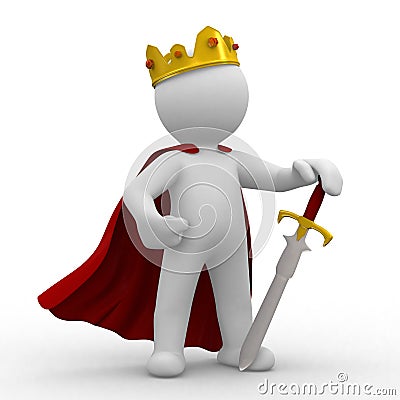 Ser humano 3d com coroa e espada do rei.