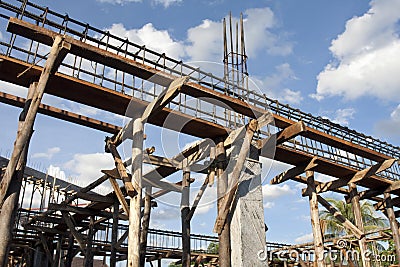 Reinforcing steel bars on supports for building