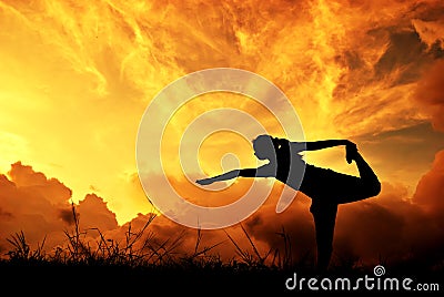 Relax yoga woman and sunset silhouette