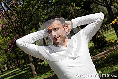 Relaxed man in a park