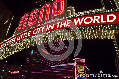 Reno made of night light neons letters at night