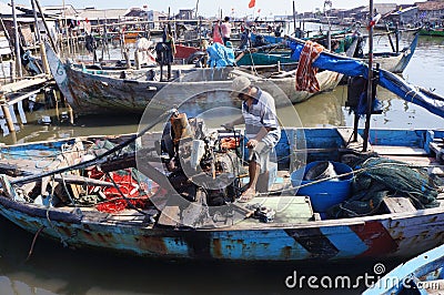 Repairing boat