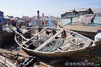 Repairing boat