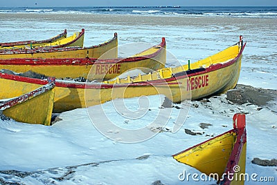 Rescue boats resting in winter time