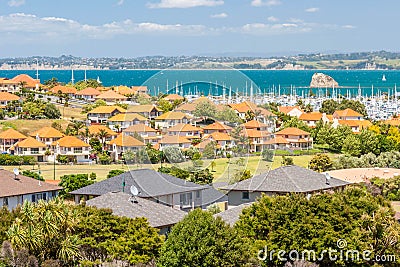 Residential area with marina on a background