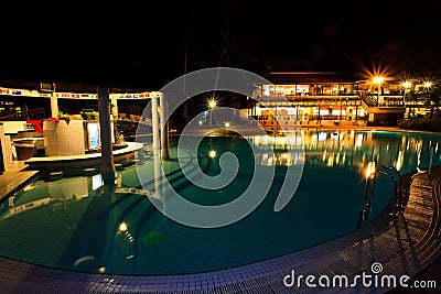 Resort swimming pool at night