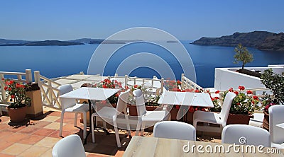 Restaurant balcony, Santorini, Greece