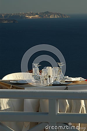 Restaurant setting oia town santorini greece