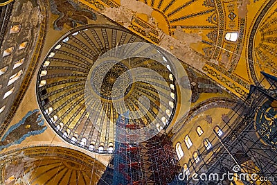 Restoration scaffolding and ceiling in Hagia Sophia