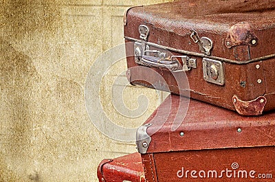 Retro bags on the old vintage textured paper background