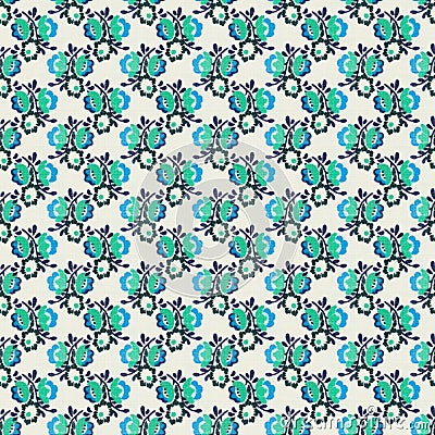 Retro Blue Floral Repeat Wallpaper Pattern